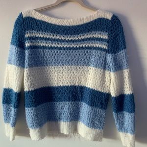 Blue striped fuzzy sweater